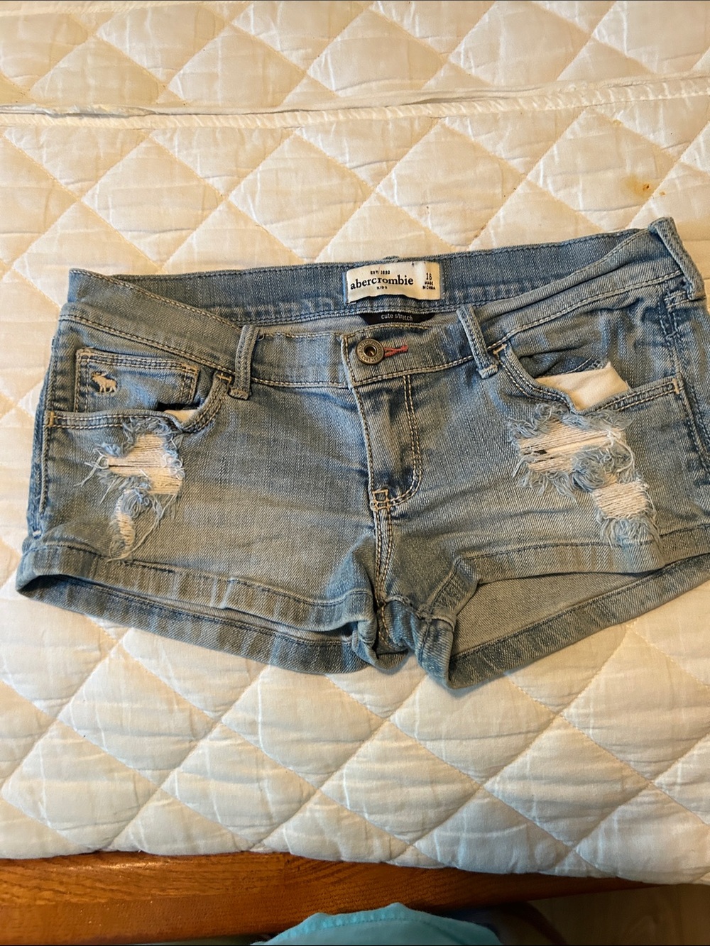 Abercrombie & Fitch Light Wash Distressed Denim Shorts
